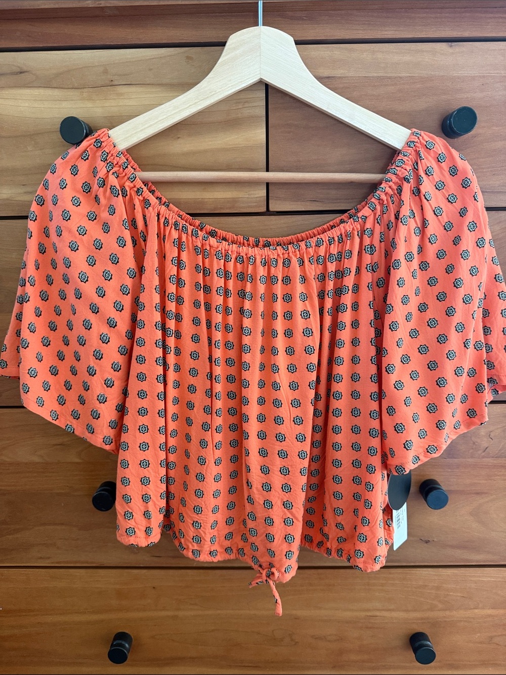 Amuse Society Coral Orange Off-Shoulder Smocked Blouse NWT